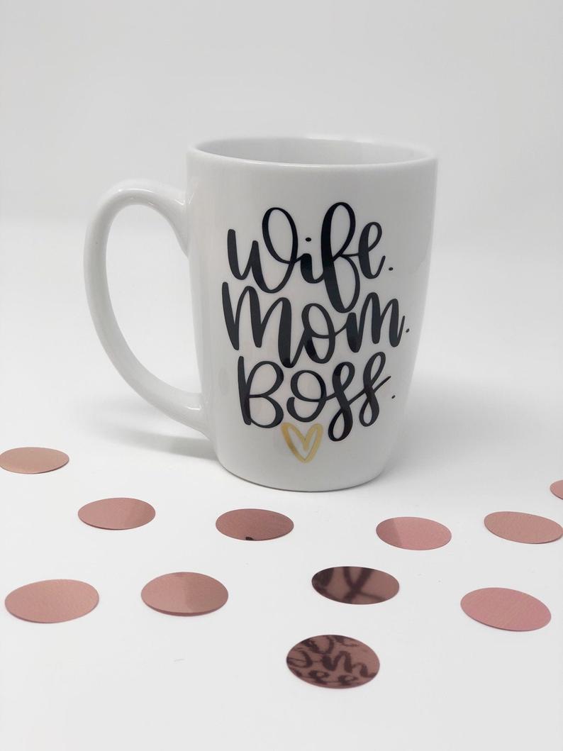 Wife mom boss mug gift box set- gift set for mom- mompreneuer gift box for first Mother's Day- girl boss mug gift- mommy mama mugs gifts