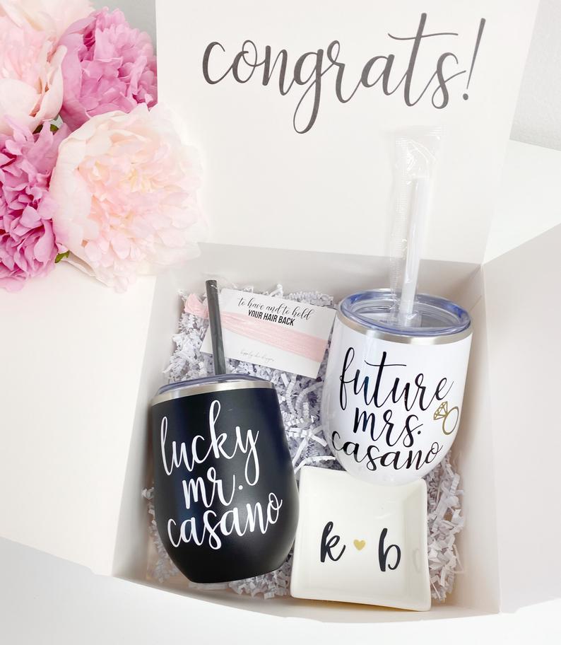 Future mrs lucky mr wine tumblers- gifts for engagement gifts for couple- bride and groom tumblers- mr and mrs engaged gift set- wifey hubby