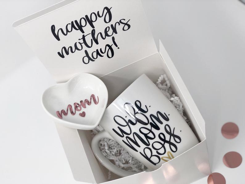 Wife mom boss mug gift box set- gift set for mom- mompreneuer gift box for first Mother's Day- girl boss mug gift- mommy mama mugs gifts