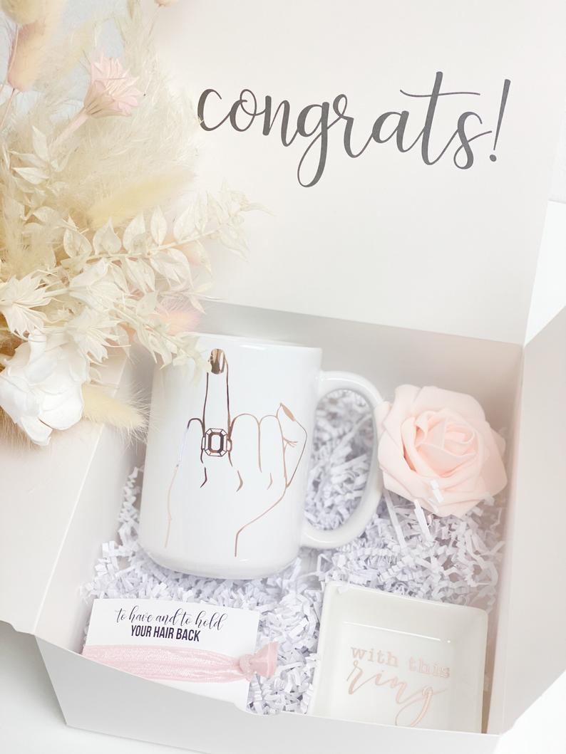 Bride ring finger gift set- future mrs engagement gift idea for bride to be- bridal gift box set- with this ring dish engaged af fiancee