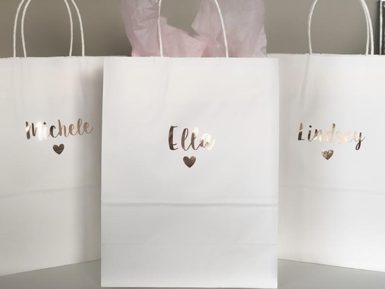 LARGE personalized rose gold gift bags- bridemaid gift bags- personalized gift bags- rose gold gift bags- maid of honor proposal - gift bags