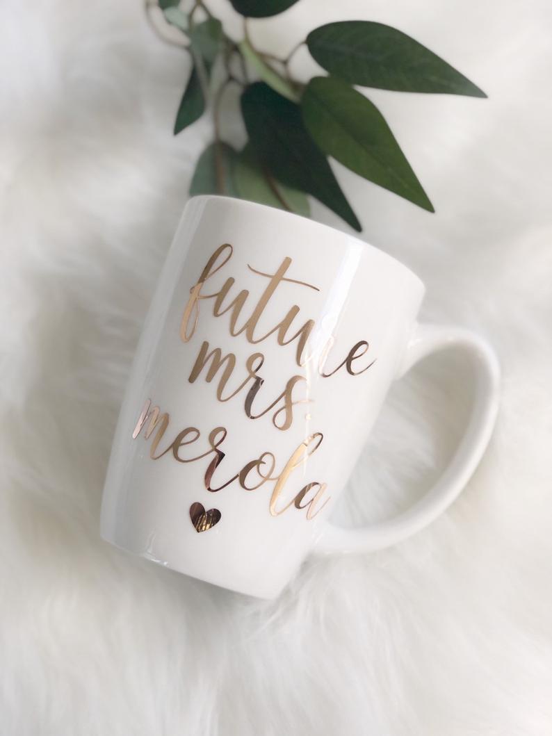 Personalized bride mug- personalized engagement gift future mrs mugs- bride to be bridal shower mug gift idea for bride- engaged mug-