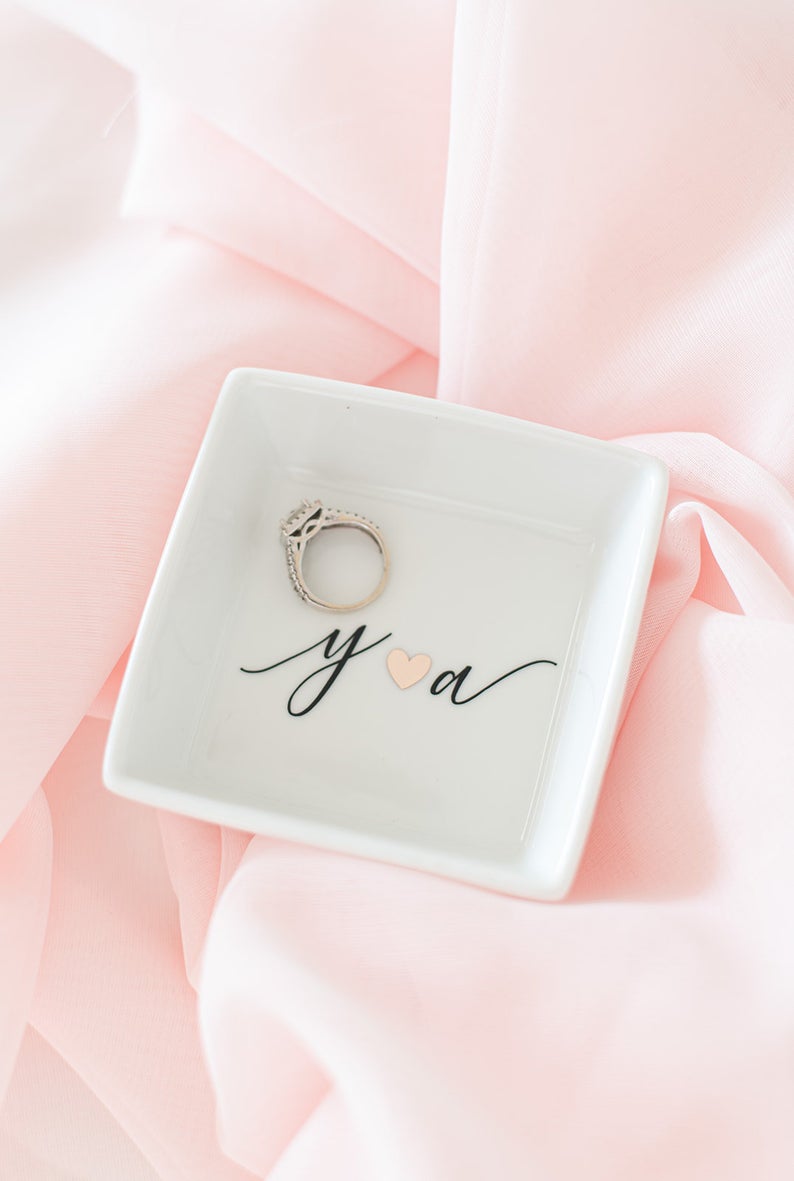 Initial ring dish- ring tray- jewelry ring dish tray- trinket dish- engagement gift idea for bride to be- monogram- personalized ring tray-