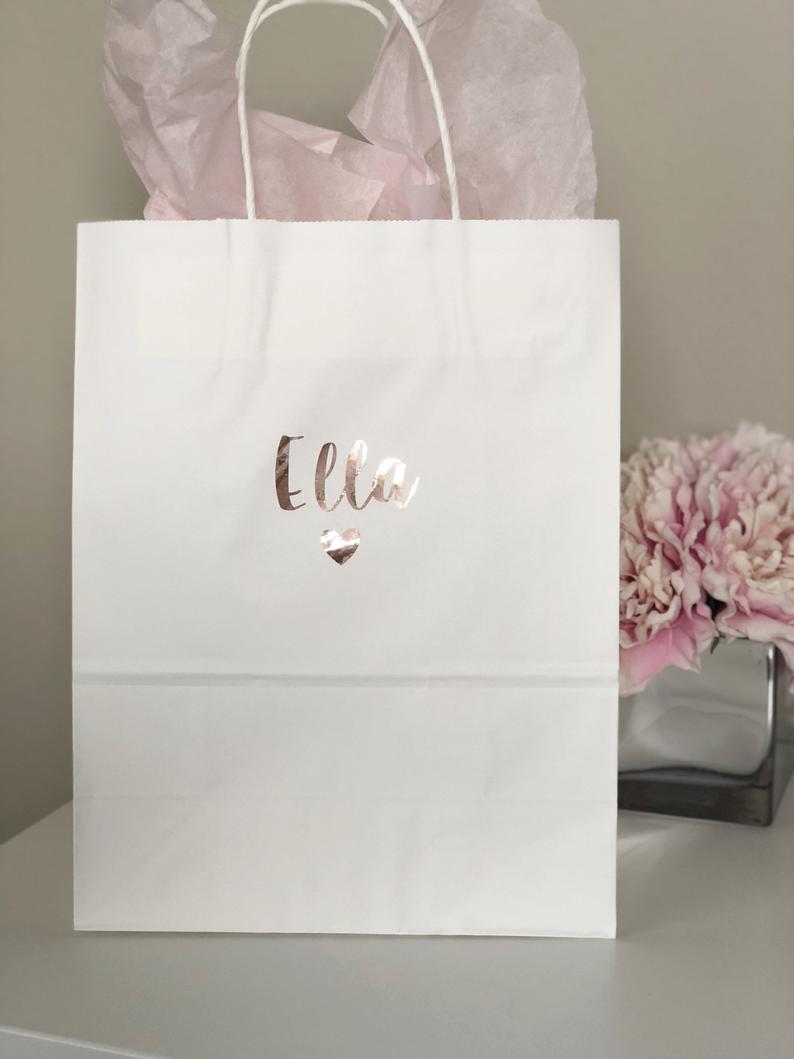 LARGE personalized rose gold gift bags- bridemaid gift bags- personalized gift bags- rose gold gift bags- maid of honor proposal - gift bags