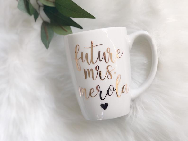 Personalized bride mug- personalized engagement gift future mrs mugs- bride to be bridal shower mug gift idea for bride- engaged mug-