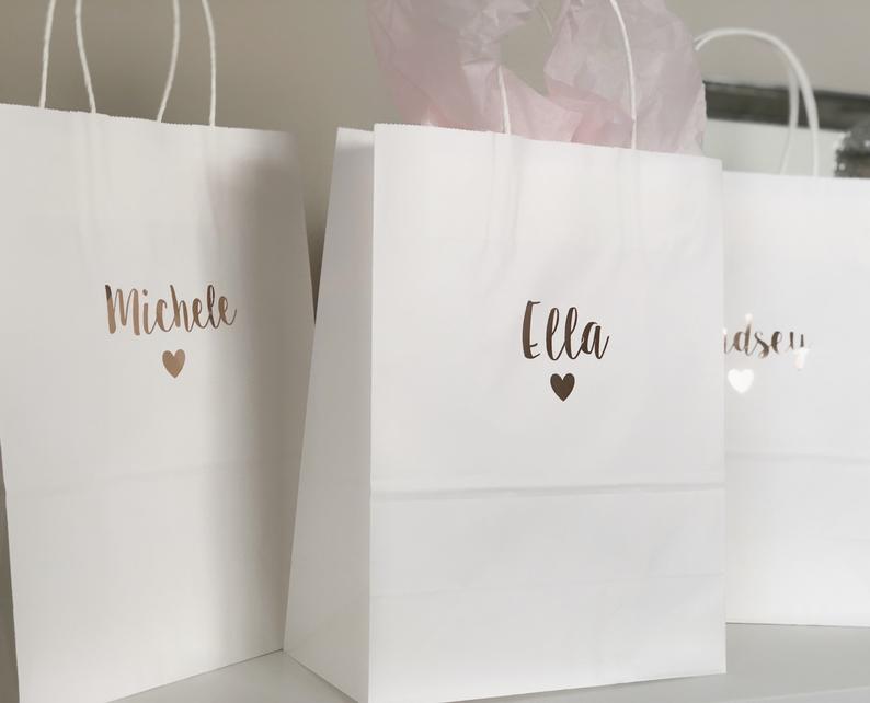 LARGE personalized rose gold gift bags- bridemaid gift bags- personalized gift bags- rose gold gift bags- maid of honor proposal - gift bags