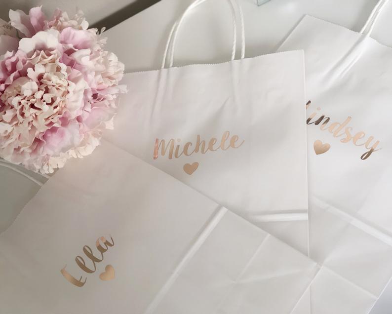 LARGE personalized rose gold gift bags- bridemaid gift bags- personalized gift bags- rose gold gift bags- maid of honor proposal - gift bags