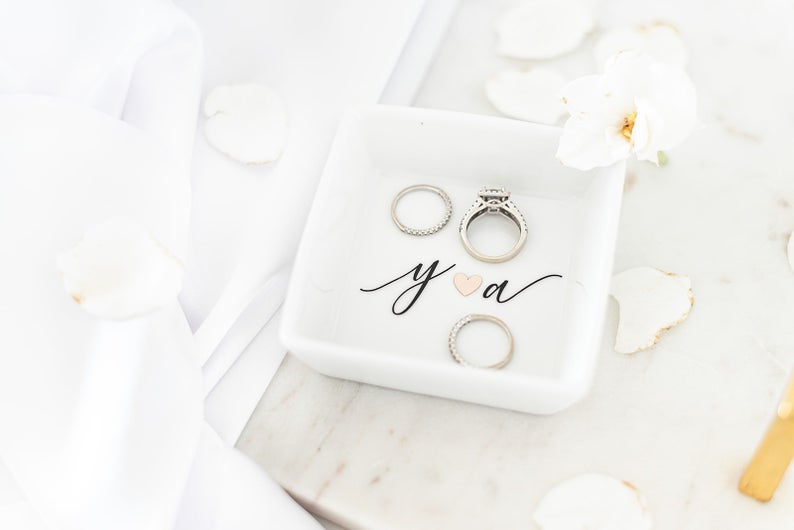 Initial ring dish- ring tray- jewelry ring dish tray- trinket dish- engagement gift idea for bride to be- monogram- personalized ring tray-