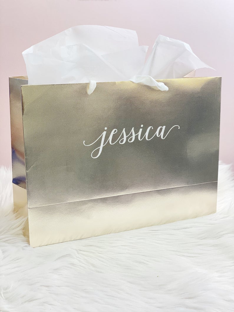 rose gold gift bags- extra large gift bag- bridal party gifts- bridesmaid proposal bags- personalized name gift bag- gift boxes- XL bag-