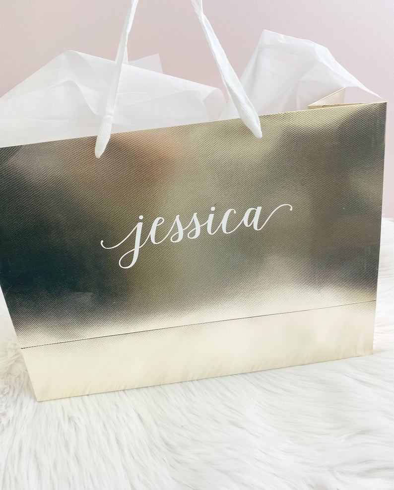 rose gold gift bags- extra large gift bag- bridal party gifts- bridesmaid proposal bags- personalized name gift bag- gift boxes- XL bag-