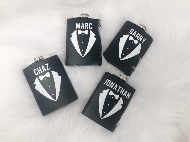 Groomsmen flasks- groomsmen proposal- gift for best man groomsman- wedding day groom gift- black stainless steel flask- bridesman gift idea