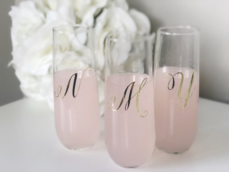 Gold initial champagne flute- personalized champagne flutes - bridesmaid champagne flute- monogrammed flutes- bridesmaid proposal box flutes