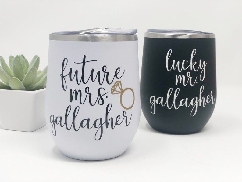 Future mrs lucky mr wine tumblers- gifts for engagement gifts for couple- bride and groom tumblers- mr and mrs engaged gift set- wifey hubby