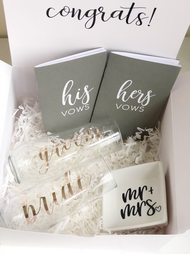 Bride and groom engagement gift box