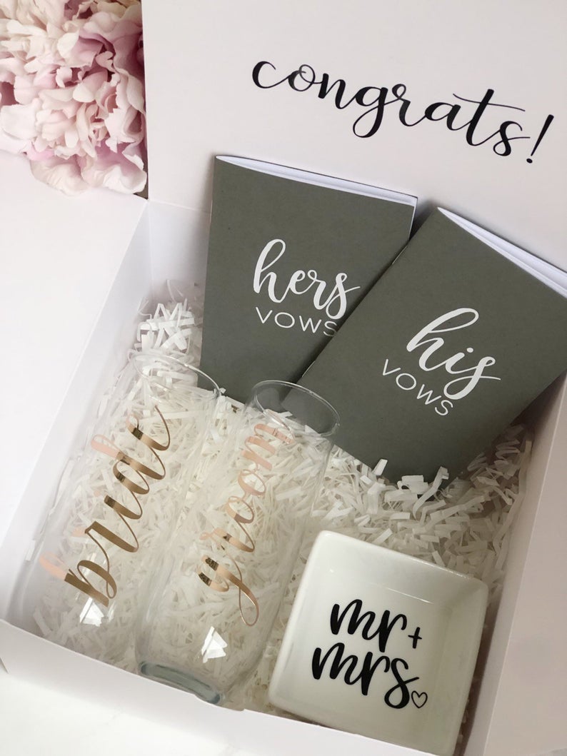 Bride and groom engagement gift box