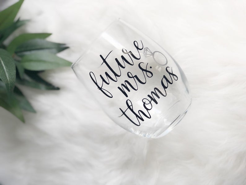 Future mrs wine glass- personalized future mrs wine tumbler glass- bride wine glass- engagement gift idea- future mrs gifts- bridal wine