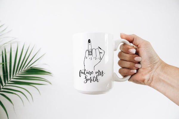 Future mrs mug- bride engagement gift mug- ring finger personalized mug- engaged af - gift for bride to be- wifey mr and mrs gift box idea