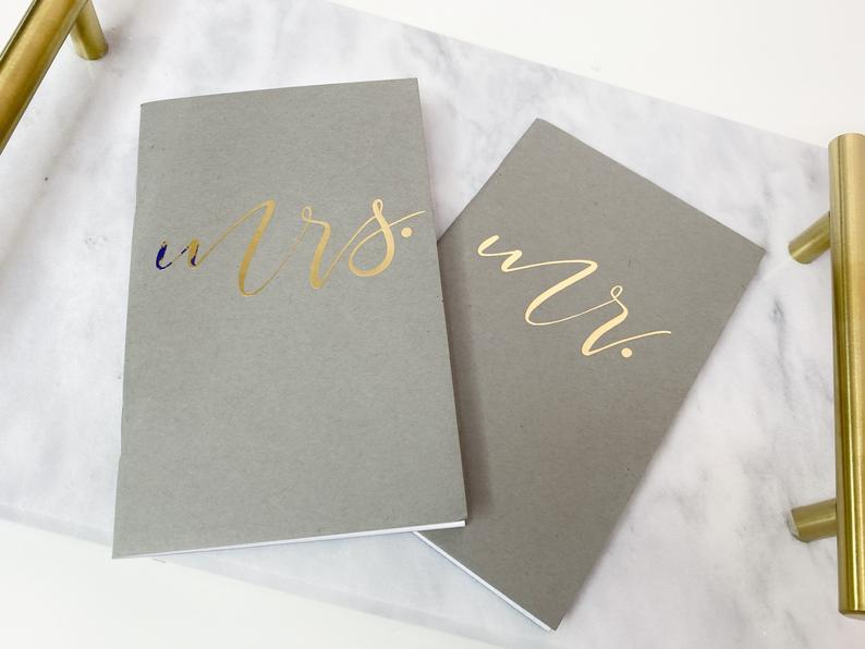 Vow books - personalized vow notebooks- mr and mrs vow books- gray vow book set - his and hers vows - wedding day vow books for our vows