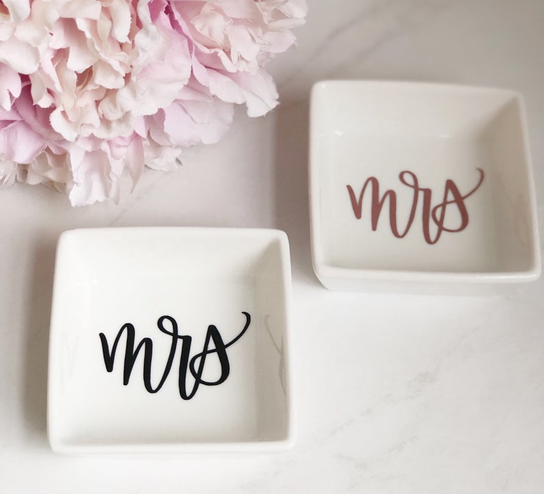 Mrs ring dish- trinket jewelry holder dish- engagement gift - bride to be ring dish holder gift- future mrs gifts- gift for bride to be-