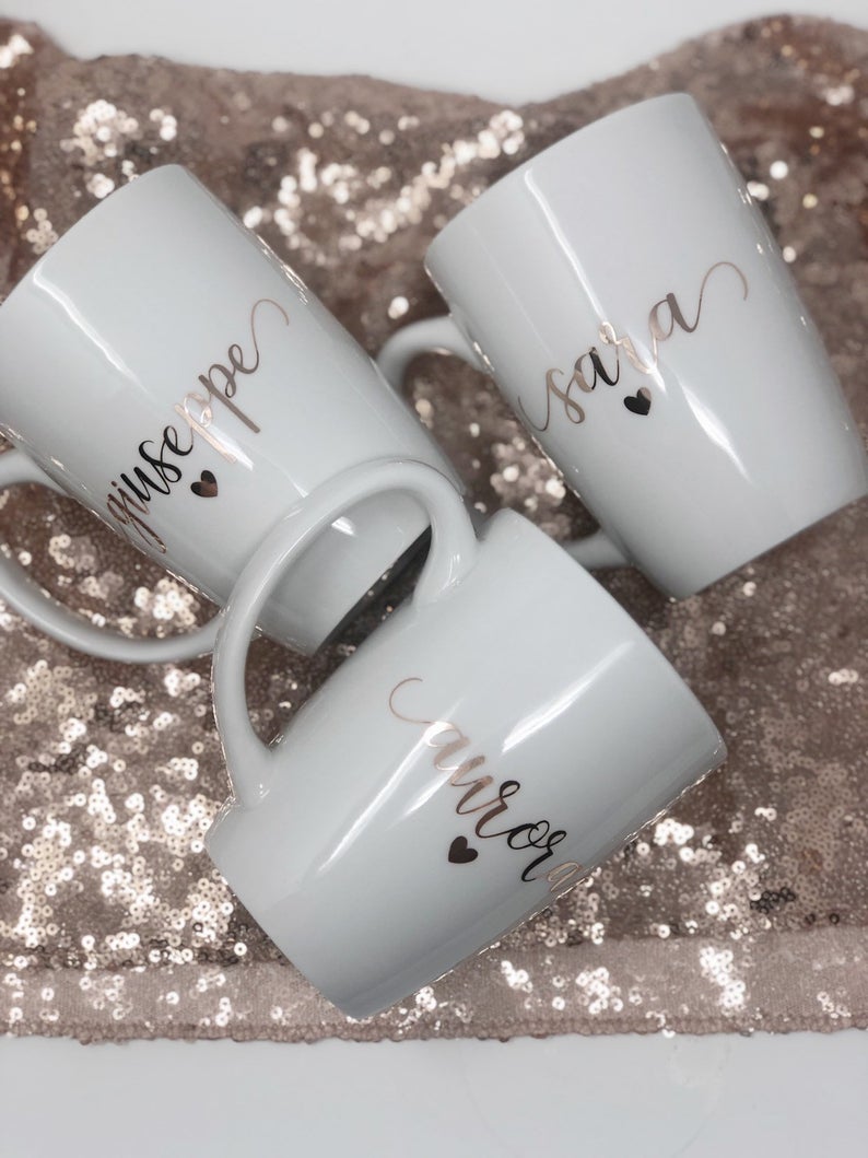 Rose gold bridesmaid coffee mugs- personalized bridesmaid gifts- bridesmaid cups- bridal party mug- custom mugs- bridesmaid proposal mugs.