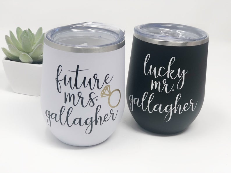 Future mrs lucky mr wine tumblers- gifts for engagement gifts for couple- bride and groom tumblers- mr and mrs engaged gift set- wifey hubby