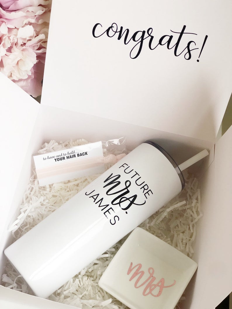 Engagement gift box set for bride - future mrs gift set- personalized bride to be gift set tumbler ring dish - bachelorette gift box set -