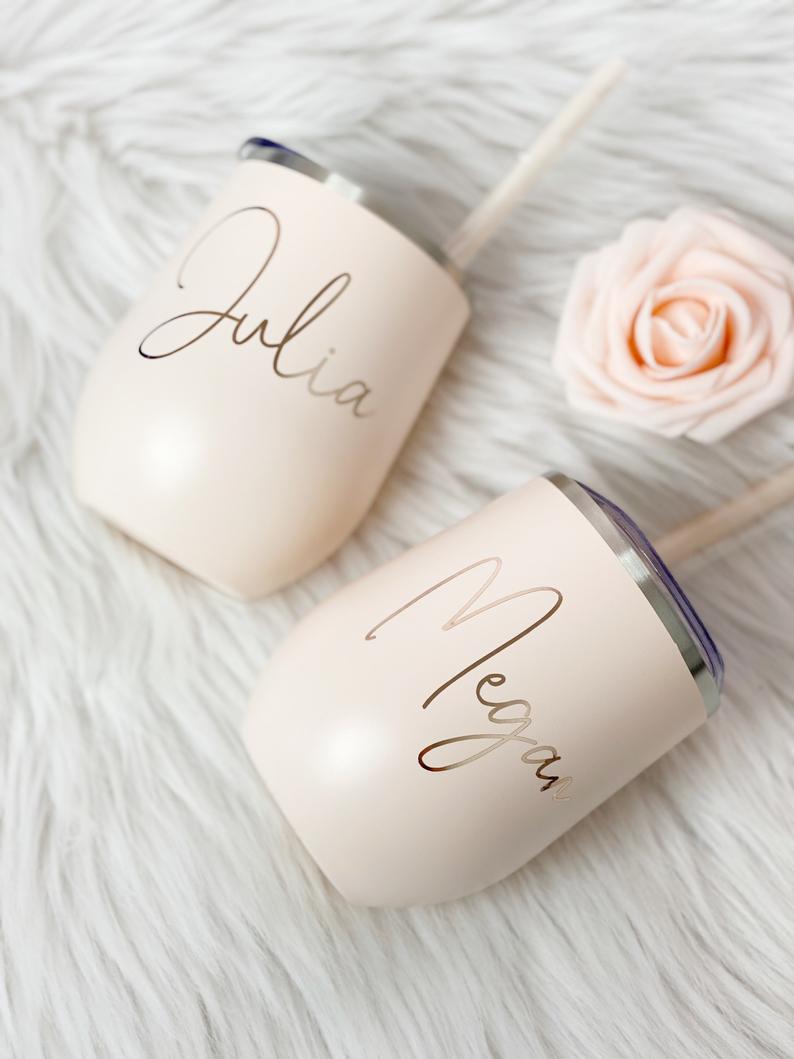 Bridesmaid wine tumblers- blush pink cups- bridesmaid proposal- personalized tumbler for bridal party gifts- bachelorette party cups- maars