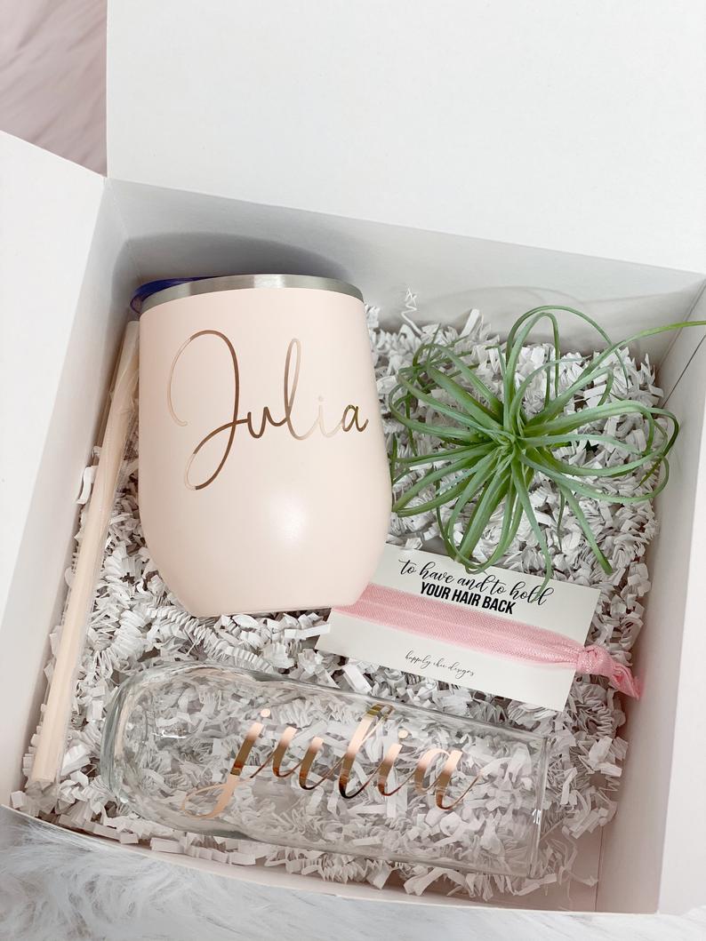 Will you be my bridesmaid proposal box- custom gift box- personalized bridesmaid gift box- bridal party tumbler champagne flutes hair ties