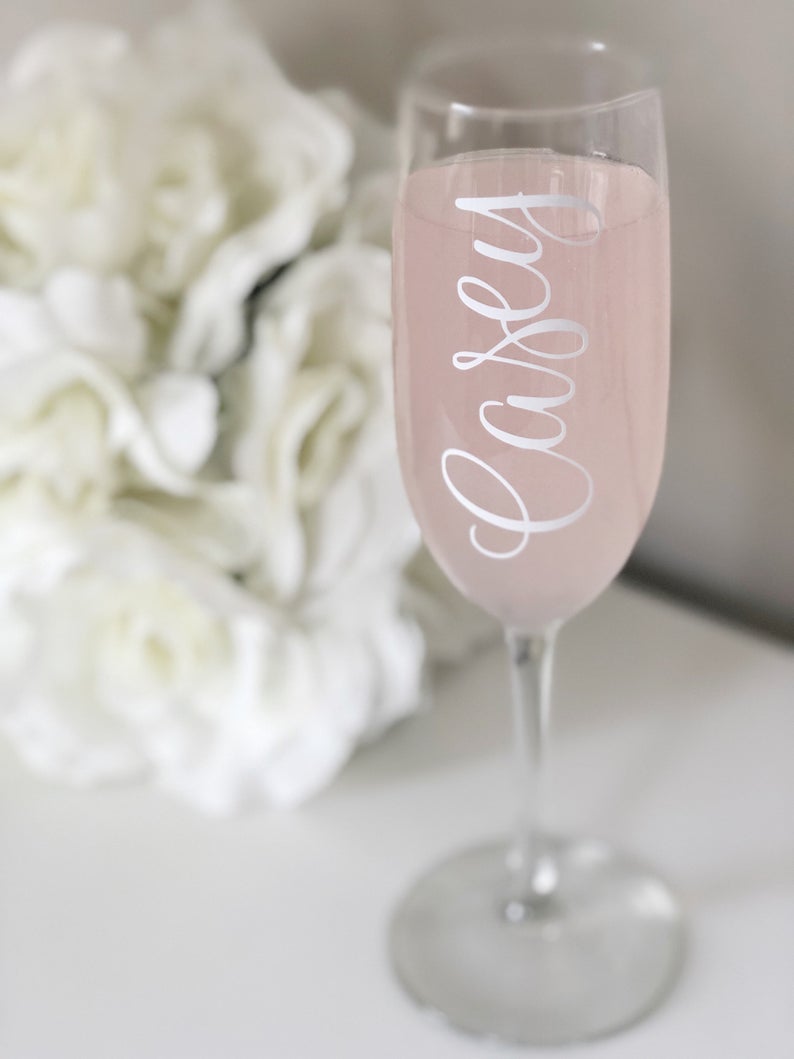 Personalized champagne flutes - stemmed champagne flutes- wedding champagne glasses - bridesmaid proposal box champagne flutes with stem