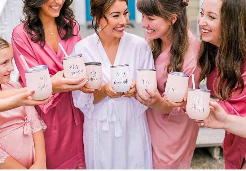 Bridesmaid wine tumblers- blush pink cups- bridesmaid proposal- personalized tumbler for bridal party gifts- bachelorette party cups- maars