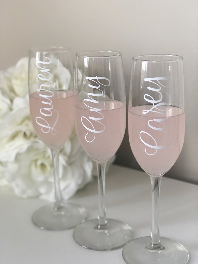 Personalized champagne flutes - stemmed champagne flutes- wedding champagne glasses - bridesmaid proposal box champagne flutes with stem