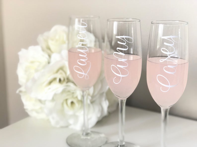 Personalized champagne flutes - stemmed champagne flutes- wedding champagne glasses - bridesmaid proposal box champagne flutes with stem