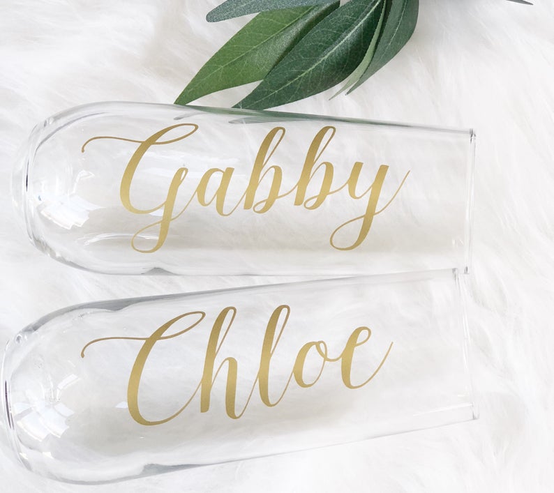 Personalized champagne flutes- gold bridesmaid champagne glasses - bridal party flutes- bridesmaid proposal champagne - toasting flutes-