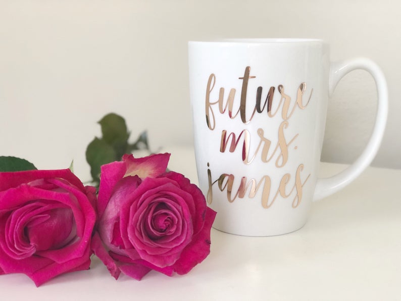 Future mrs mug- engagement gift- engagement mug- rose gold mug- future mrs gift- bride mug- bride to be gift- personalized mug- just engaged.