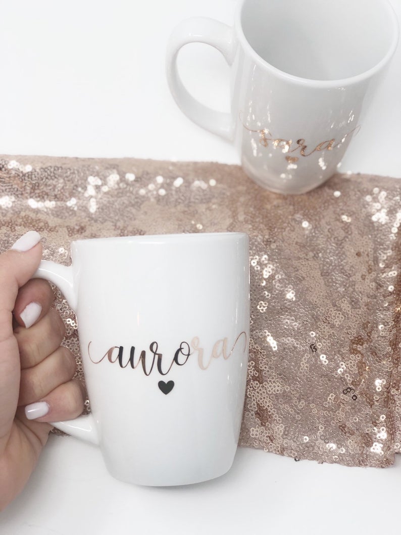 Rose gold bridesmaid coffee mugs- personalized bridesmaid gifts- bridesmaid cups- bridal party mug- custom mugs- bridesmaid proposal mugs.