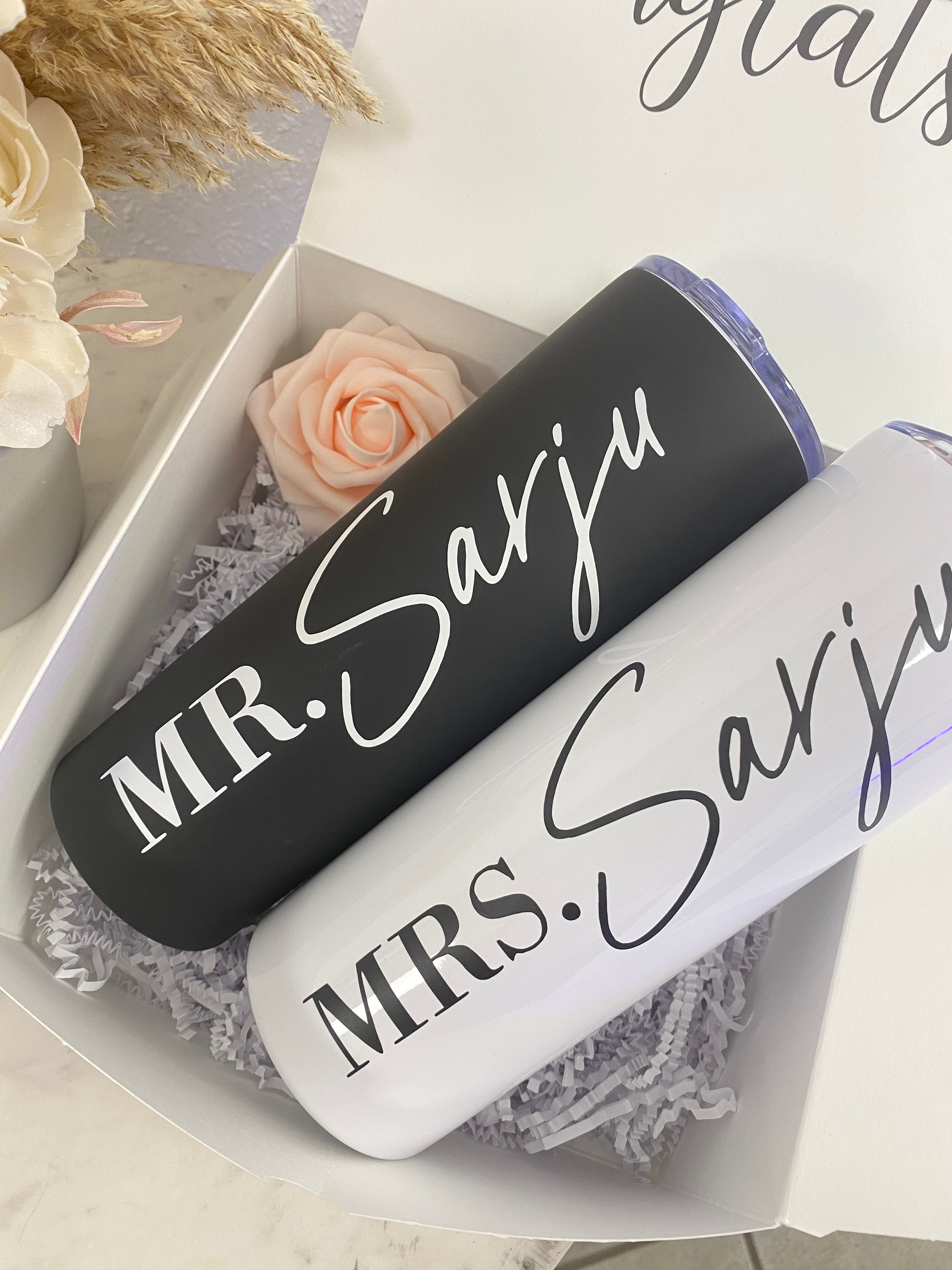 Bride groom lucky mr future mrs tumblers Couples gift set- mr and mrs engagement gift box set- his and hers wifey and hubby honeymoon