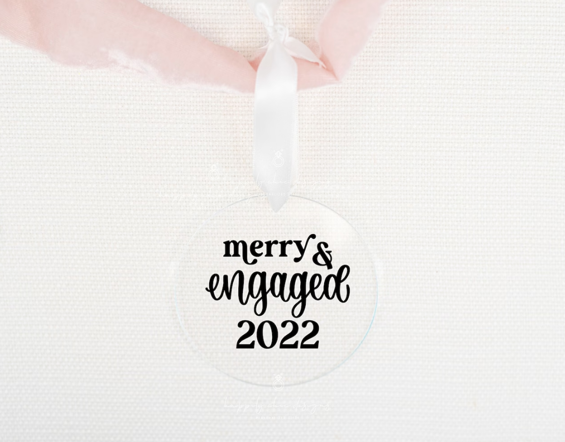 Merry and engaged 2022 ornament- engagement ornament gift for bride to be idea- future mrs christmas ornament- bride acrylic ornament-