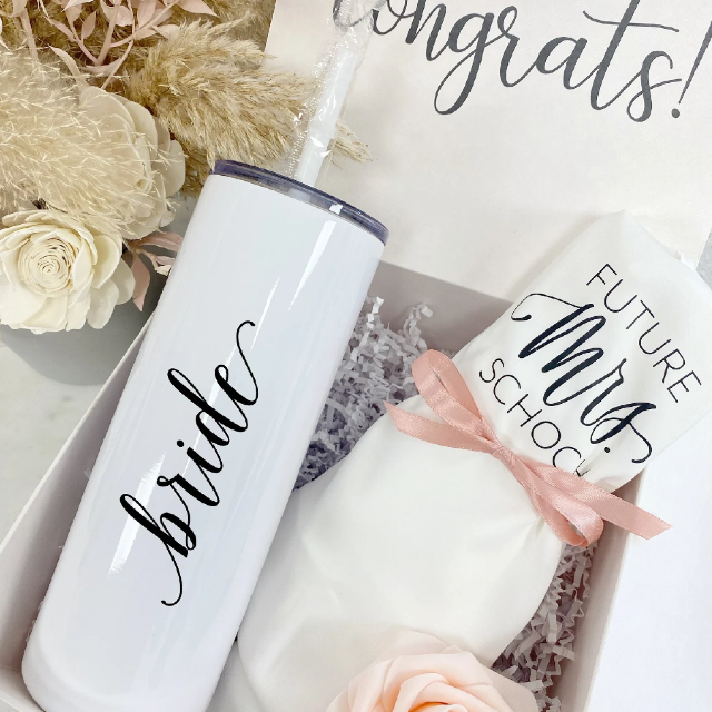 Bride engagement tall tumbler- bride robe pajama PJ future mrs gift box set idea for bride to be- wifey mrs gift engaged gift for couple