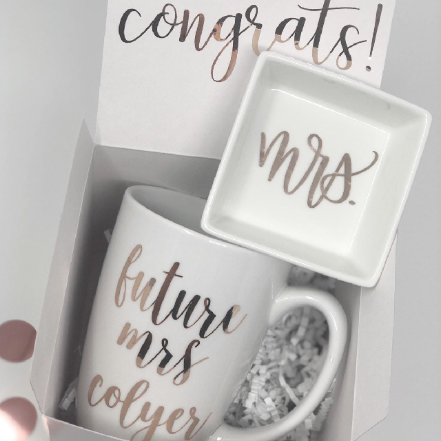 Future mrs gift box set- bride to be gift box- engagement gift box- wedding gift box set - future mrs mug ring dish gift box set for bride