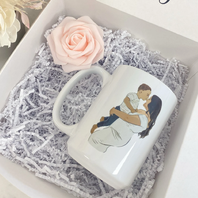 Mother’s Day box custom drawn family mug- family illustration drawing personalized mama mug unique gift for mom grandma mother in law idea