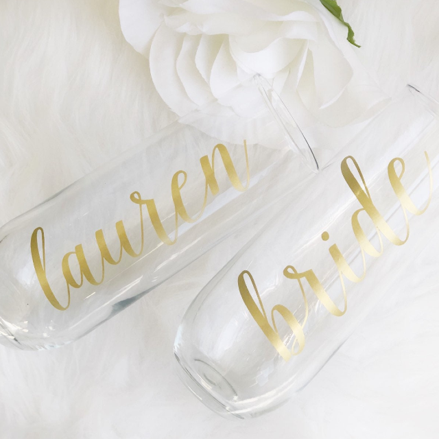 Personalized gold champagne glass- bridesmaid champagne flutes- wedding champagne flutes- bridesmaid proposal box gift idea- bridal party