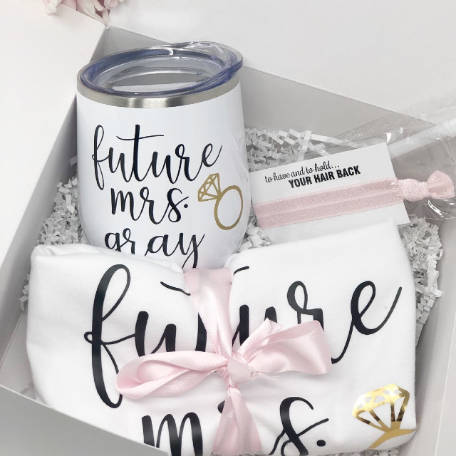 Future mrs tank shirt tumbler gift box set- bride tumbler - bride shirt- engagement gift box for bride to be- personalized bride wine tumble