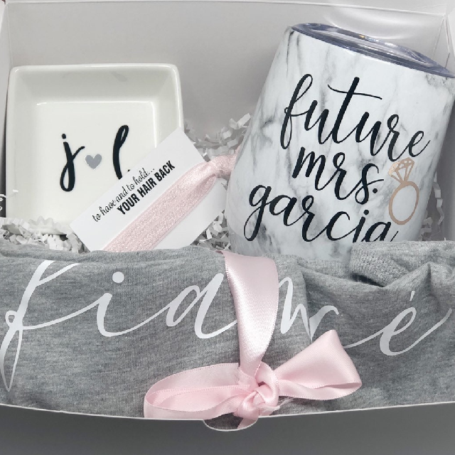 Bride wine tumbler gift box set- future mrs engagement wine glass gift set- gift box for bride to be- fiancée bride tank top shirt fiancé