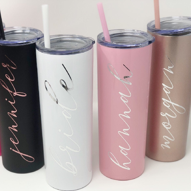 Personalized Bridesmaid tumblers- bridesmaid proposal box- bachelorette skinny tumbler- gift for bridesmaid idea- bridesmaid water bottles