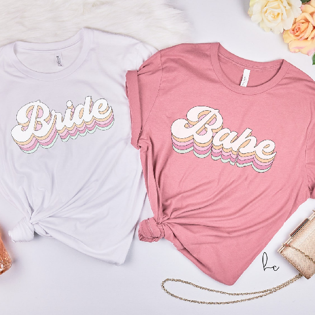 Retro bride bridesmaid shirts- bachelorette party shirts- brides babes bride tribe squad- bridal party shirts- gifts for bridesmaid proposal