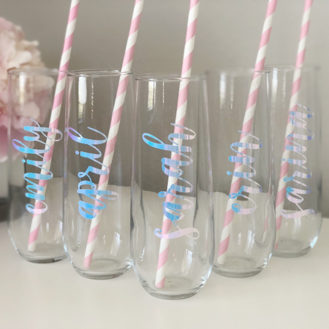 Iridescent champagne flutes- unicorn champagne flutes- mermaid champagne flutes- personalized champagne glasses- bridesmaid proposal gift