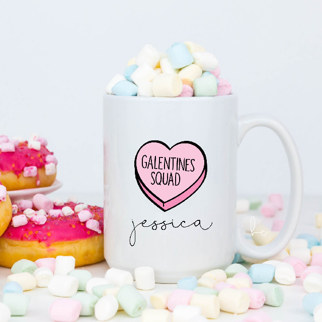 Personalized galentines squad mug conversation candy heart mug sweet heart - valentines day gift idea for best friend - gift idea for her