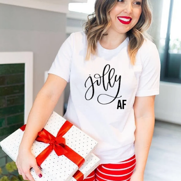 Jolly af Christmas shirt- funny christmas shirts- holiday shirt- ugly sweater party shirt- merry and bright- holiday party shirts