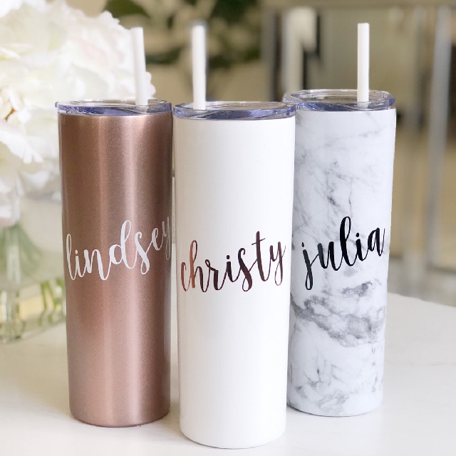 Bridesmaid tumblers with straws- bridesmaid proposal gift idea - bachelorette tumbler cup- maid of honor proposal box bridal party gifts