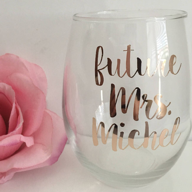 Future mrs wine glass- bride gift- engagement gift- rose gold wine glass- future mrs- bride wine glass- bride to be gift- personalized